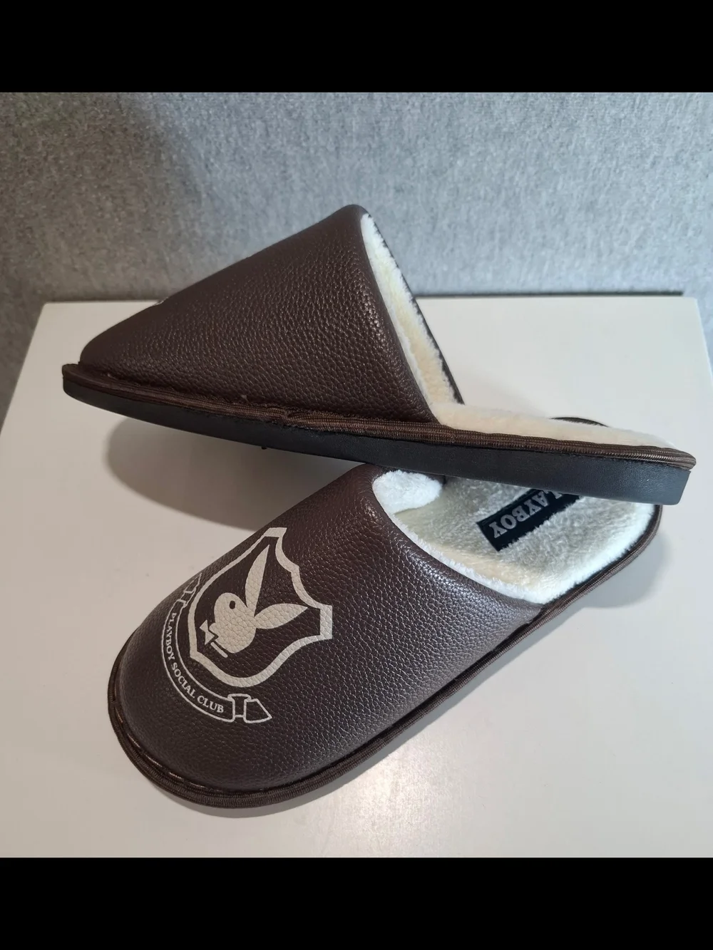 PLAYBOY Men's Brown Slip-On Loafers with White Crest